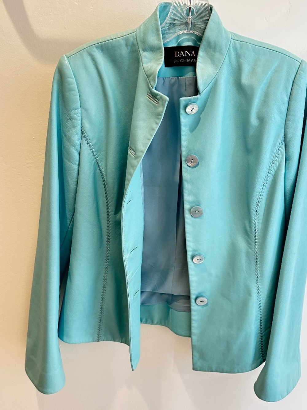 Dana Buchman Leather Blazer / Jacket Women's Light Blue Size 4